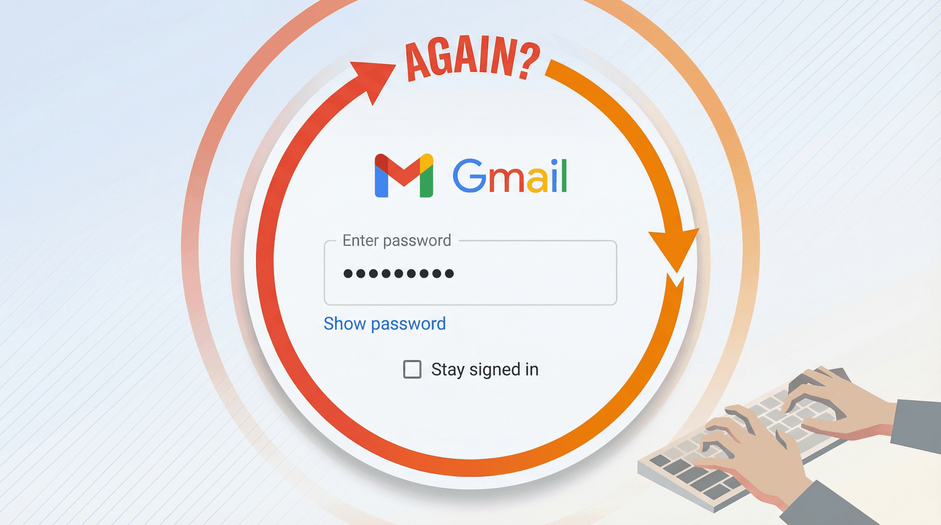 Gmail password login screen trapped in endless authentication loop with circular arrows